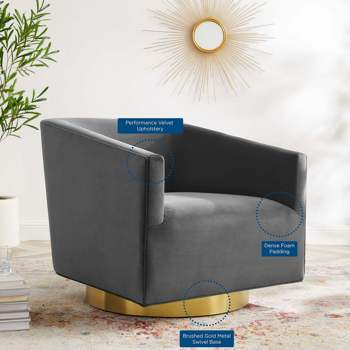 32 Inch Performance Velvet Swivel Lounge Chair