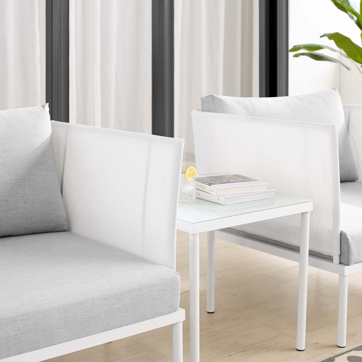 3-Piece Aluminum Outdoor Patio Seating Set with Sunbrella Cushions and Weatherproof Frame