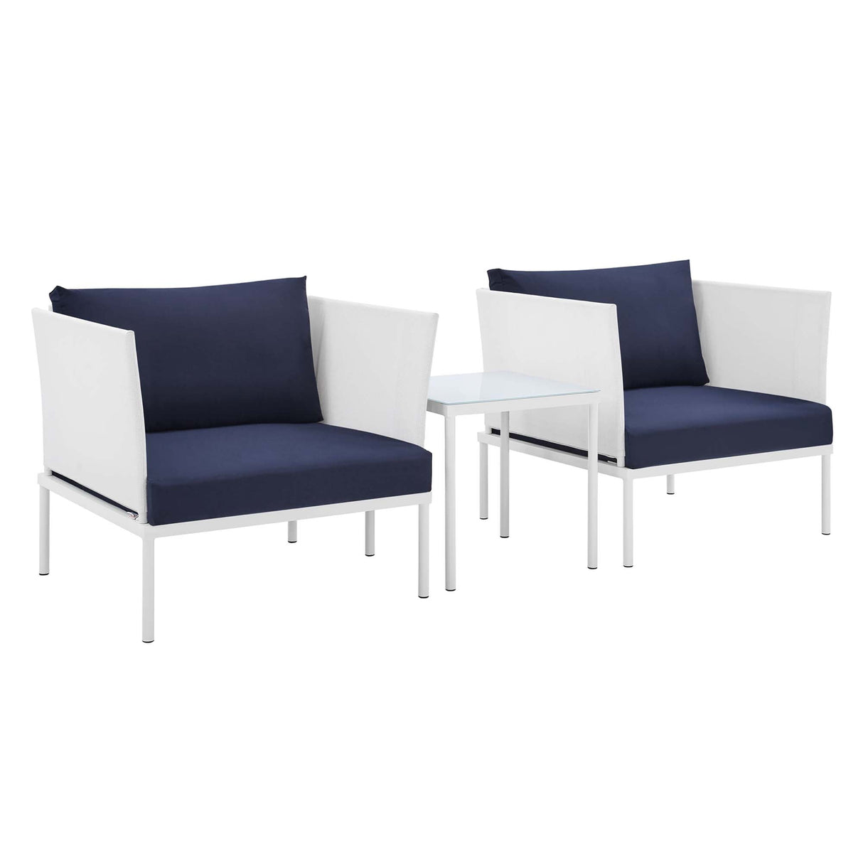 3-Piece Aluminum Outdoor Patio Seating Set with Sunbrella Cushions and Weatherproof Frame