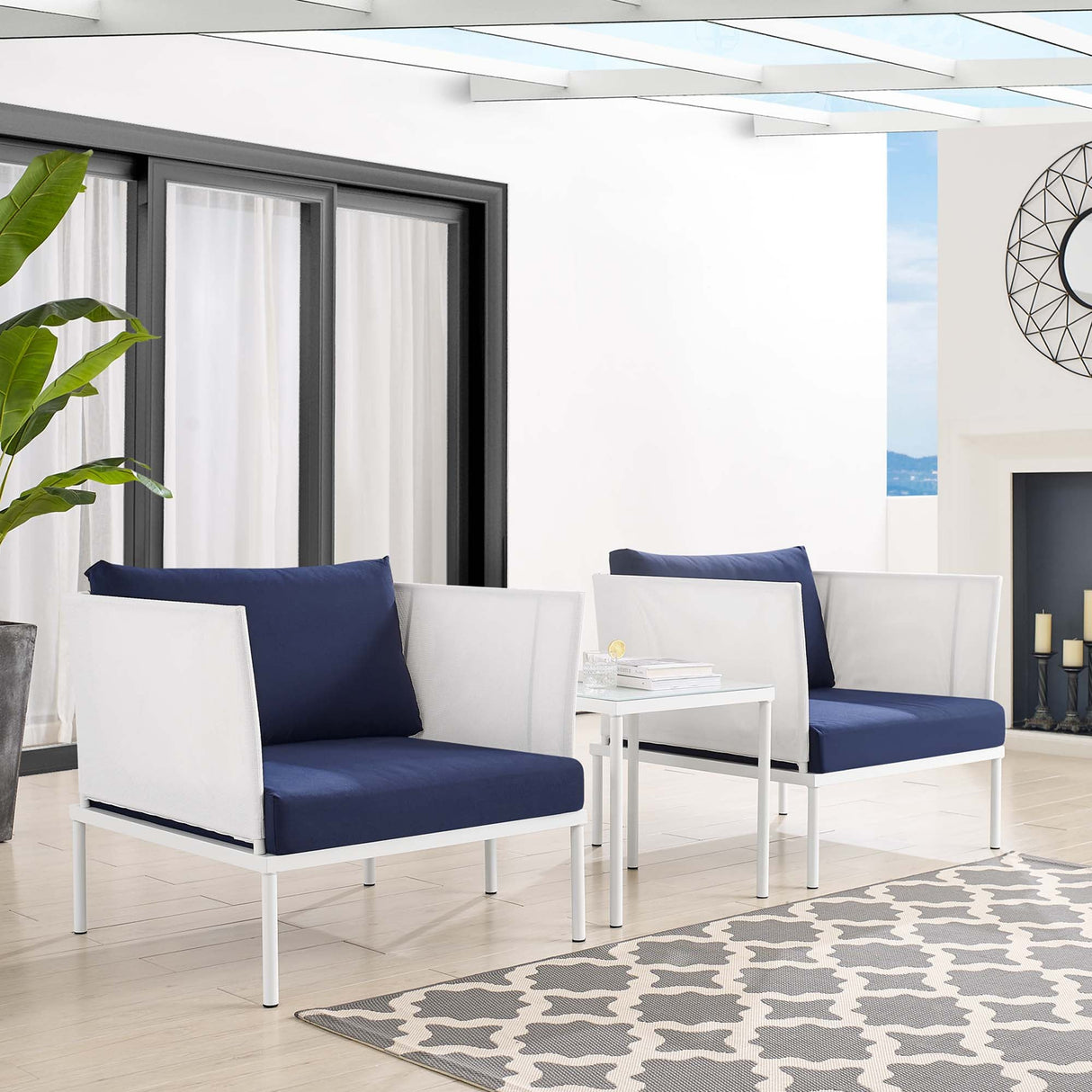 3-Piece Aluminum Outdoor Patio Seating Set with Sunbrella Cushions and Weatherproof Frame