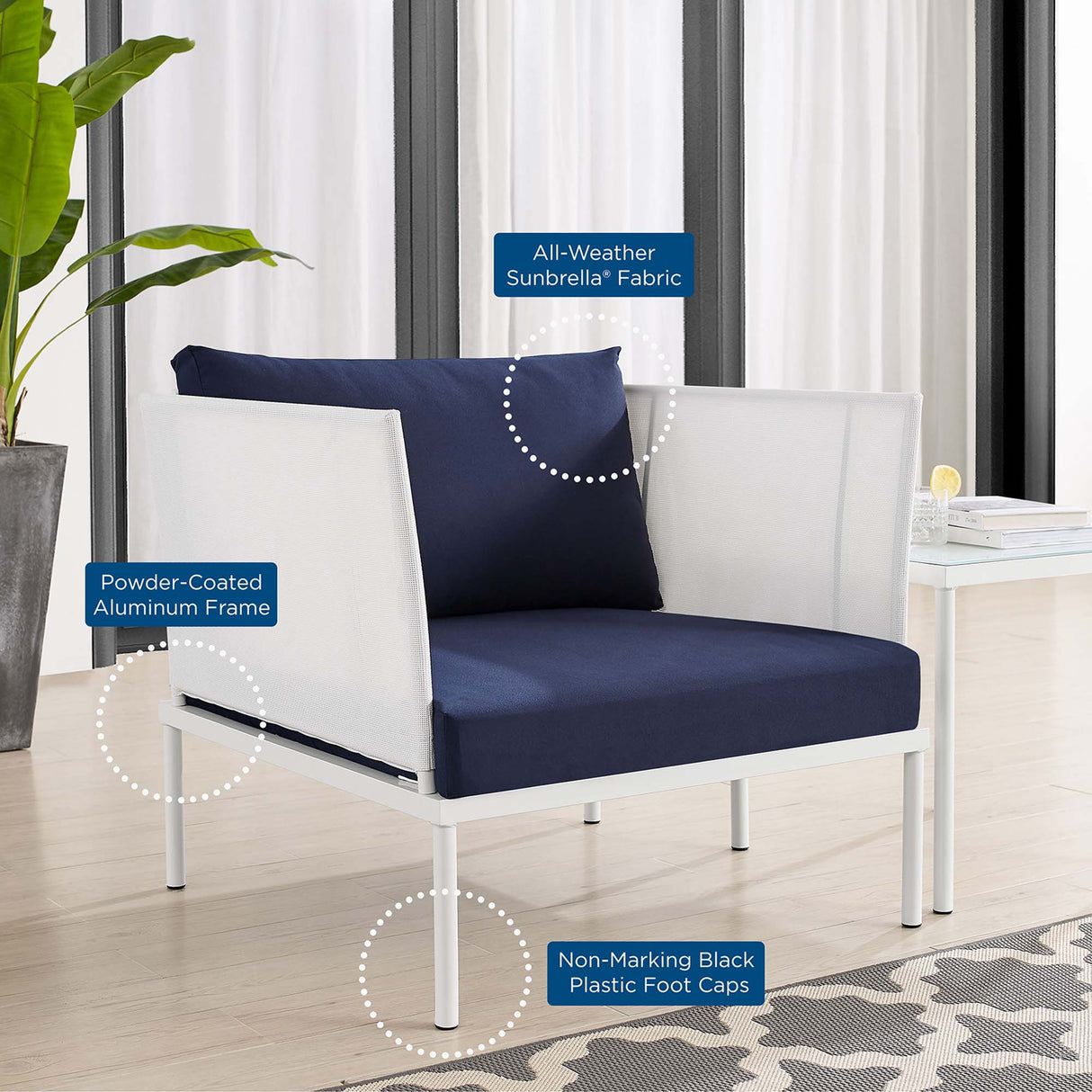 3-Piece Aluminum Outdoor Patio Seating Set with Sunbrella Cushions and Weatherproof Frame