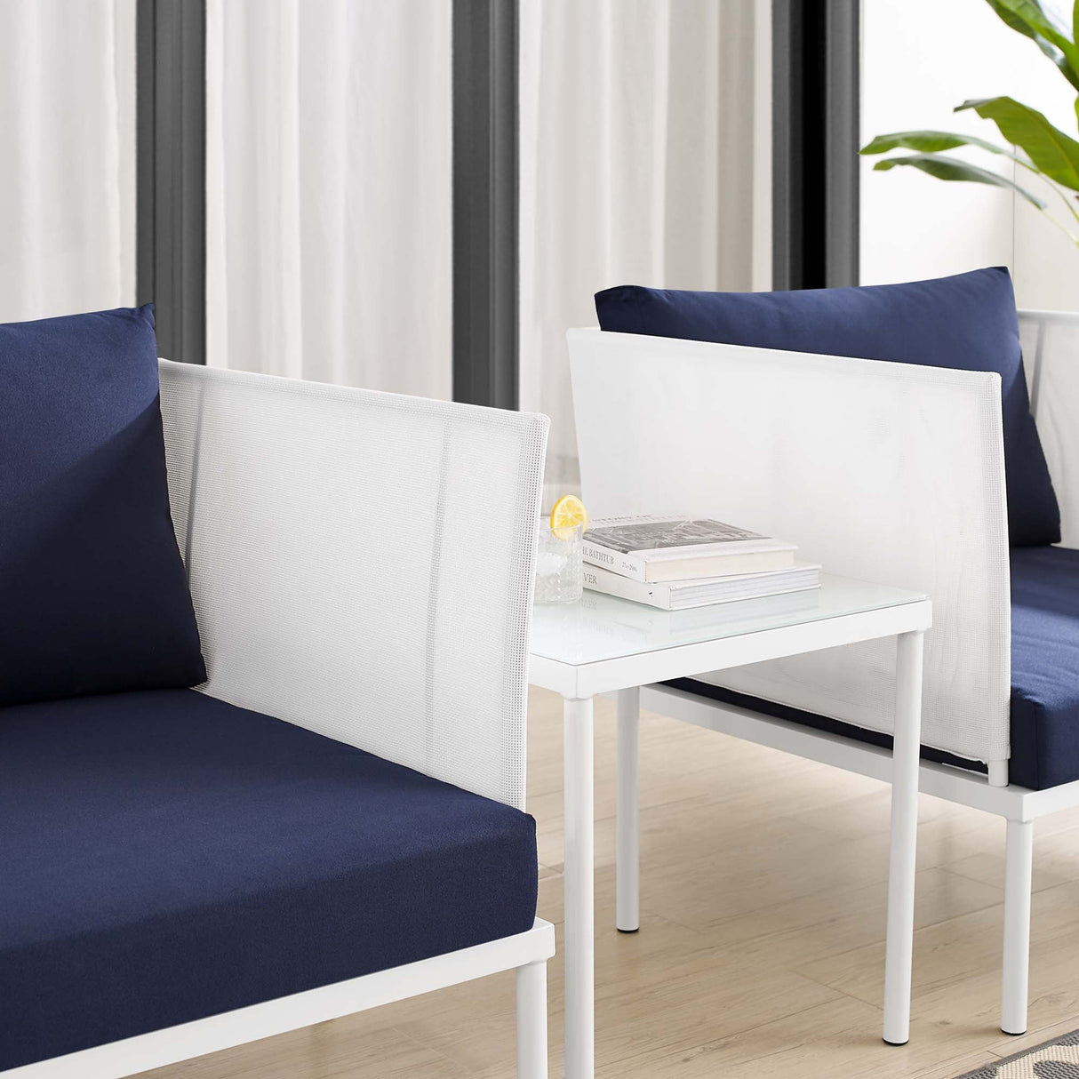 3-Piece Aluminum Outdoor Patio Seating Set with Sunbrella Cushions and Weatherproof Frame
