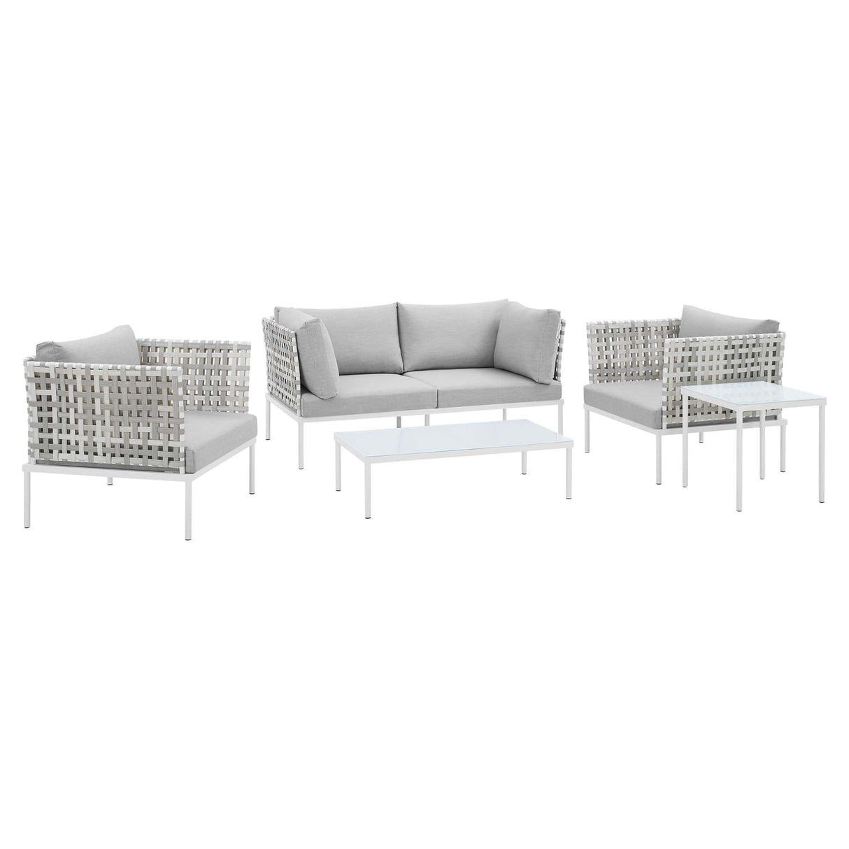 5-Piece Basket Weave Aluminum Outdoor Patio Seating Set for Garden and Backyard