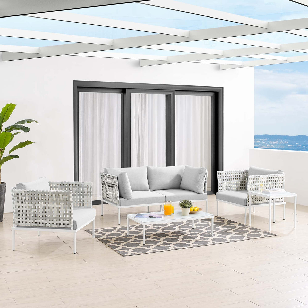 5-Piece Basket Weave Aluminum Outdoor Patio Seating Set for Garden and Backyard
