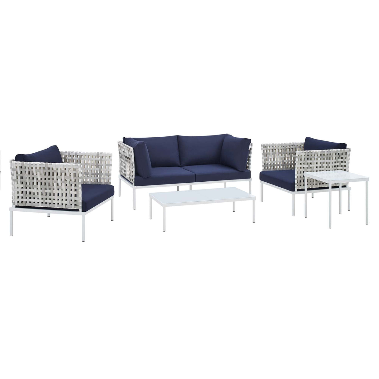 5-Piece Basket Weave Aluminum Outdoor Patio Seating Set for Garden and Backyard