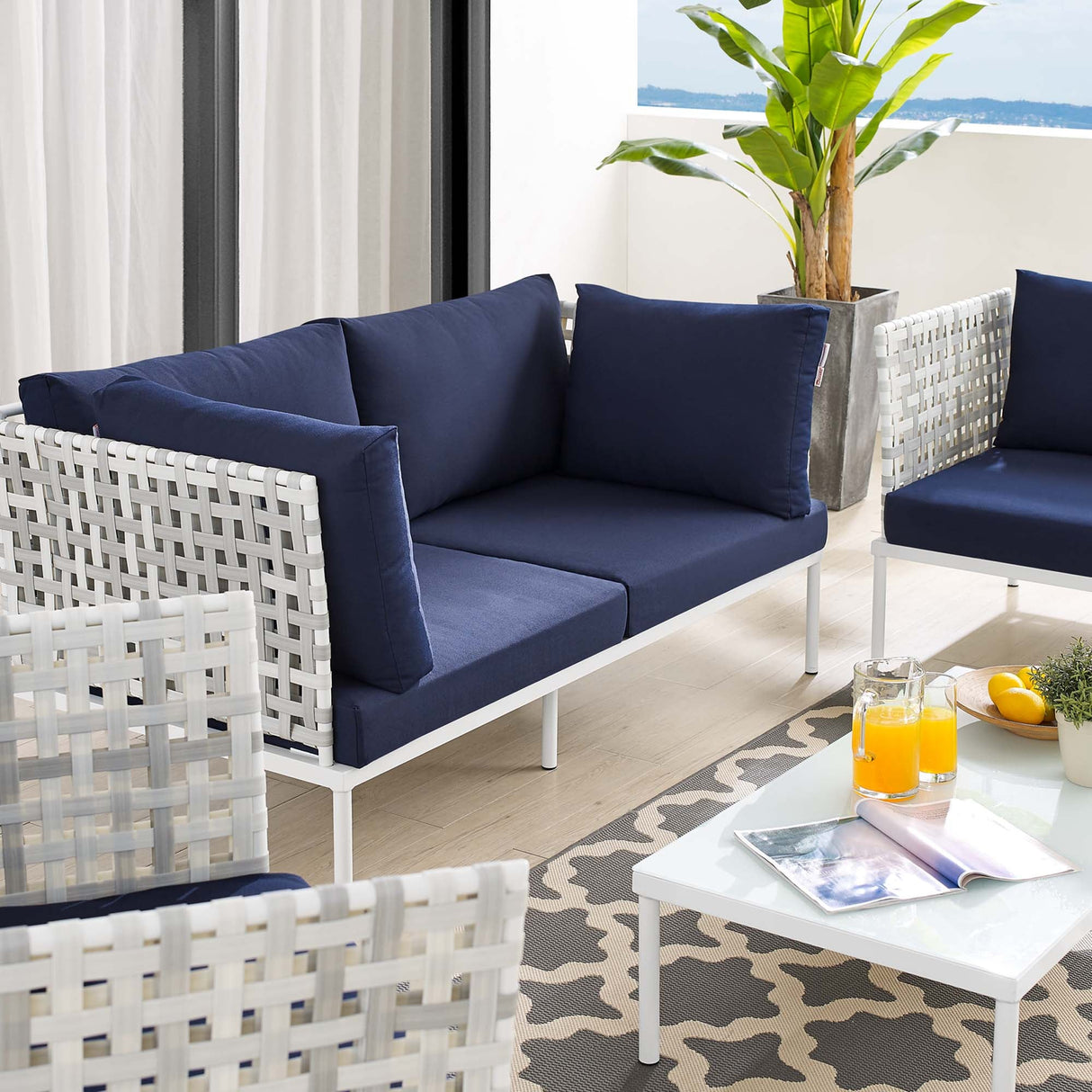 5-Piece Basket Weave Aluminum Outdoor Patio Seating Set for Garden and Backyard