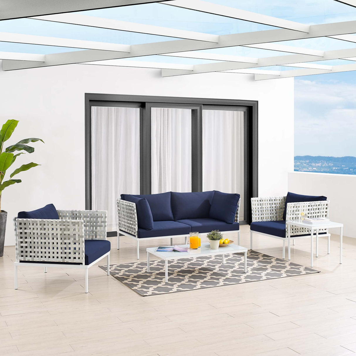 5-Piece Basket Weave Aluminum Outdoor Patio Seating Set for Garden and Backyard