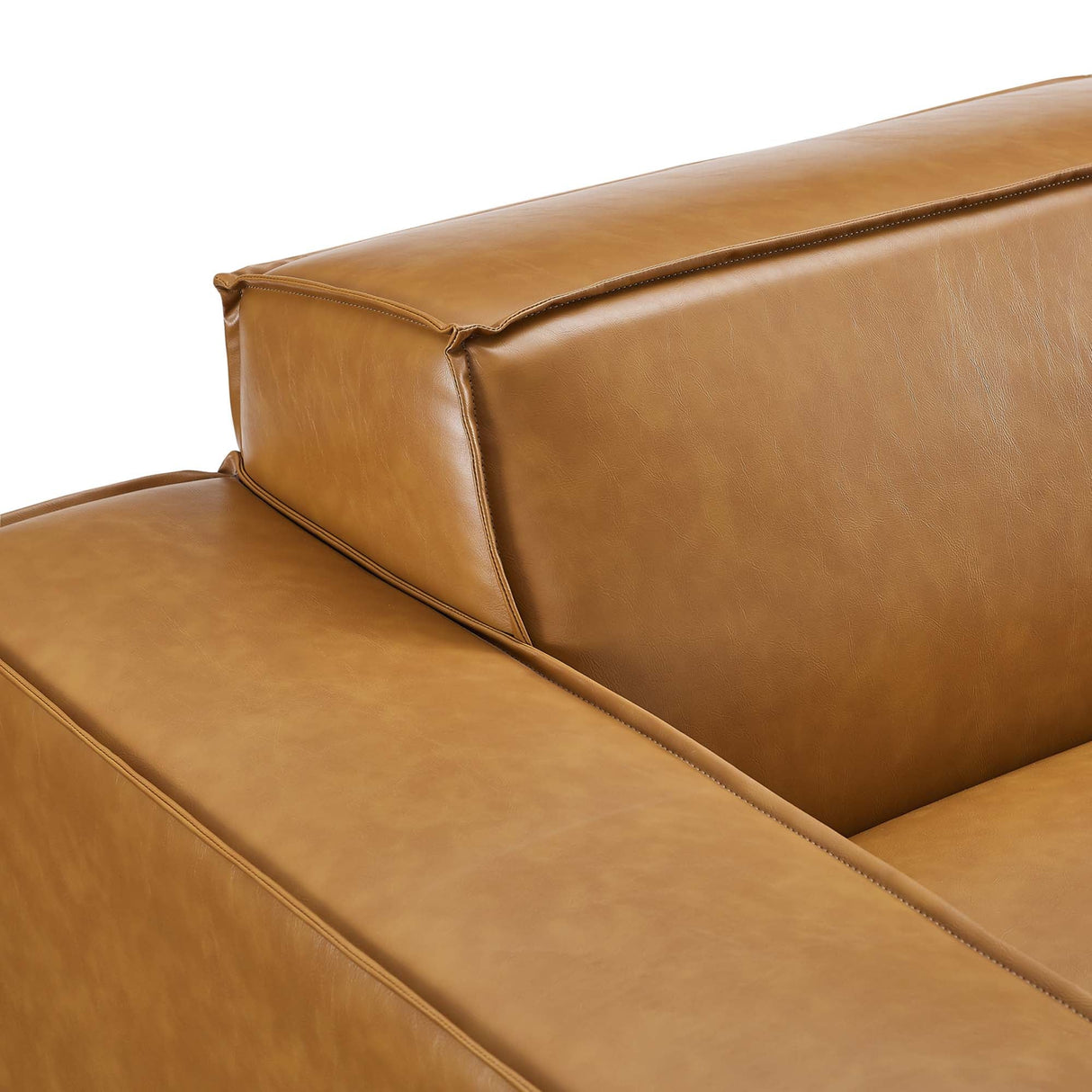 3-Piece Vegan Leather French Piping Sofa 123 Inch in Tan