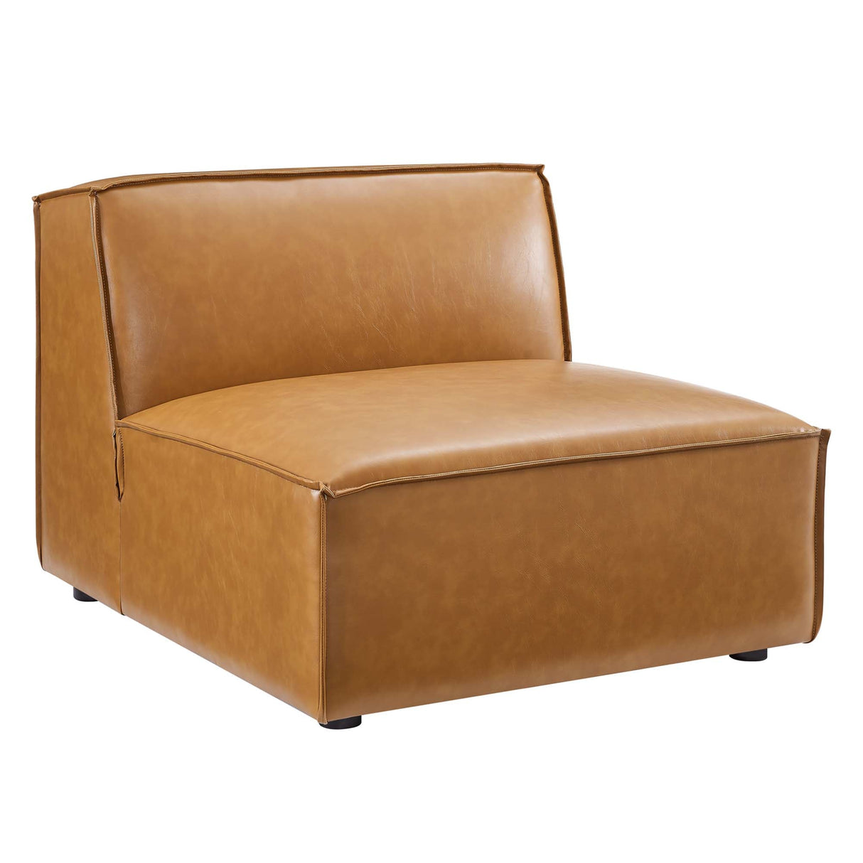 3-Piece Vegan Leather French Piping Sofa 123 Inch in Tan