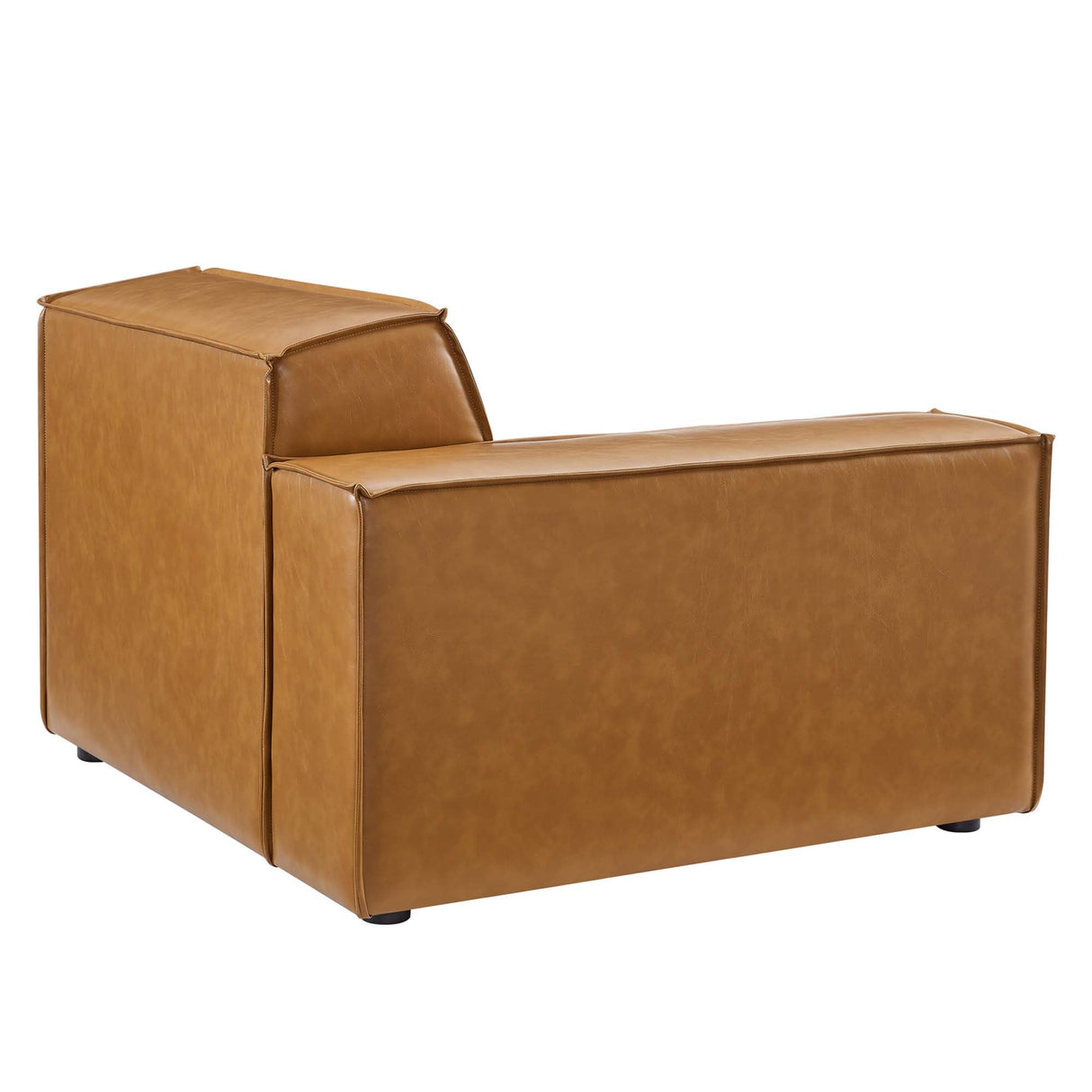3-Piece Vegan Leather French Piping Sofa 123 Inch in Tan