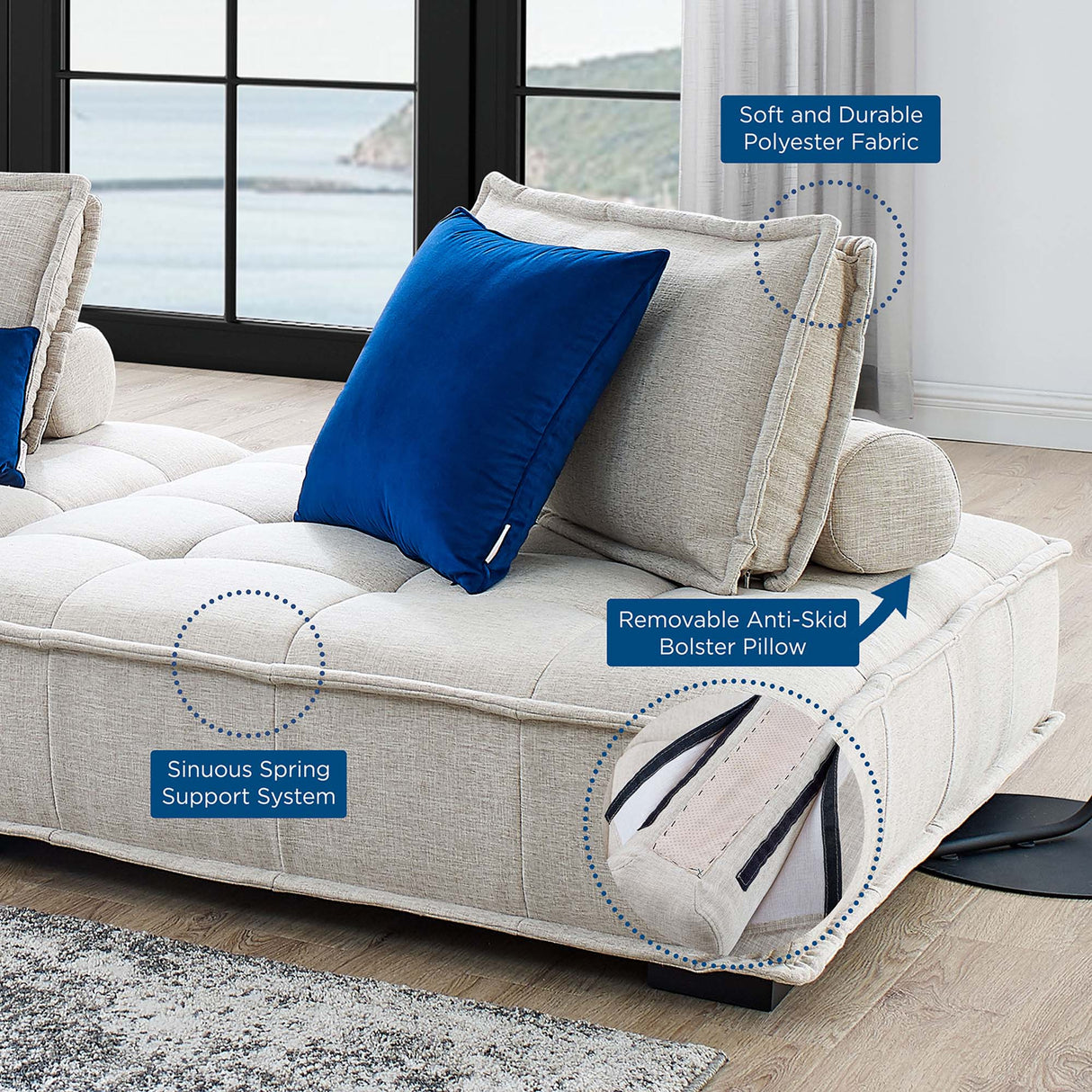 47 Inch Polyester Fabric Tufted Armless Chair