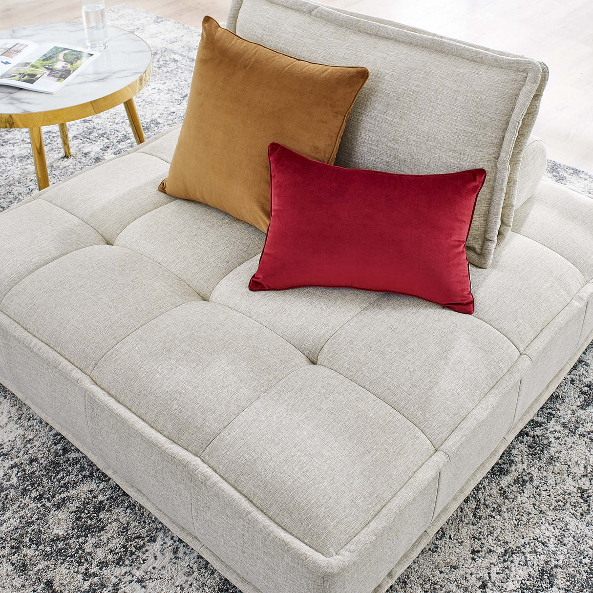 47 Inch Polyester Fabric Tufted Armless Chair