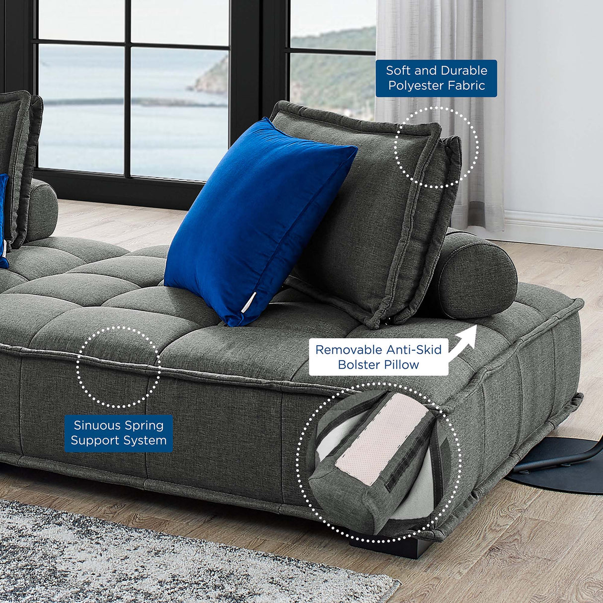 47 Inch Polyester Fabric Tufted Armless Chair