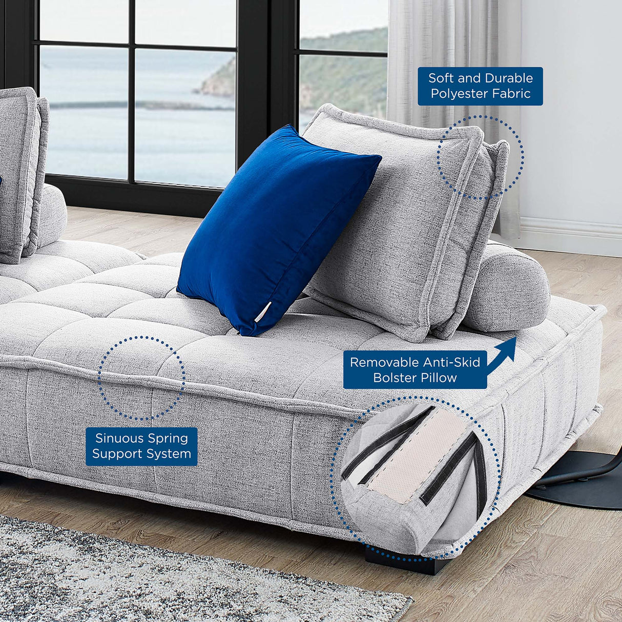 47 Inch Polyester Fabric Tufted Armless Chair