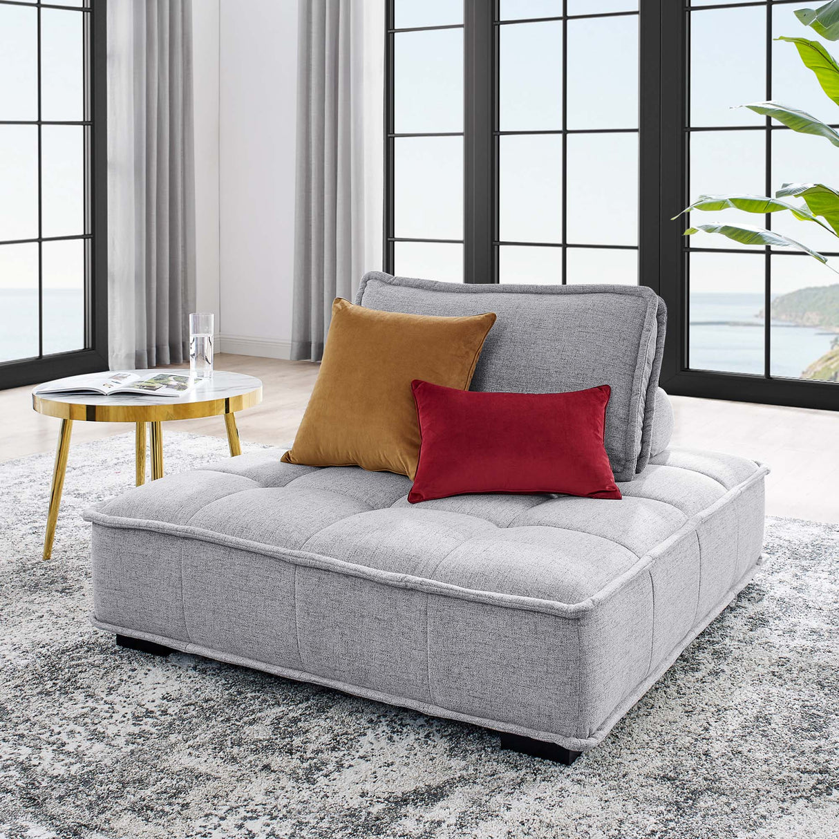 47 Inch Polyester Fabric Tufted Armless Chair