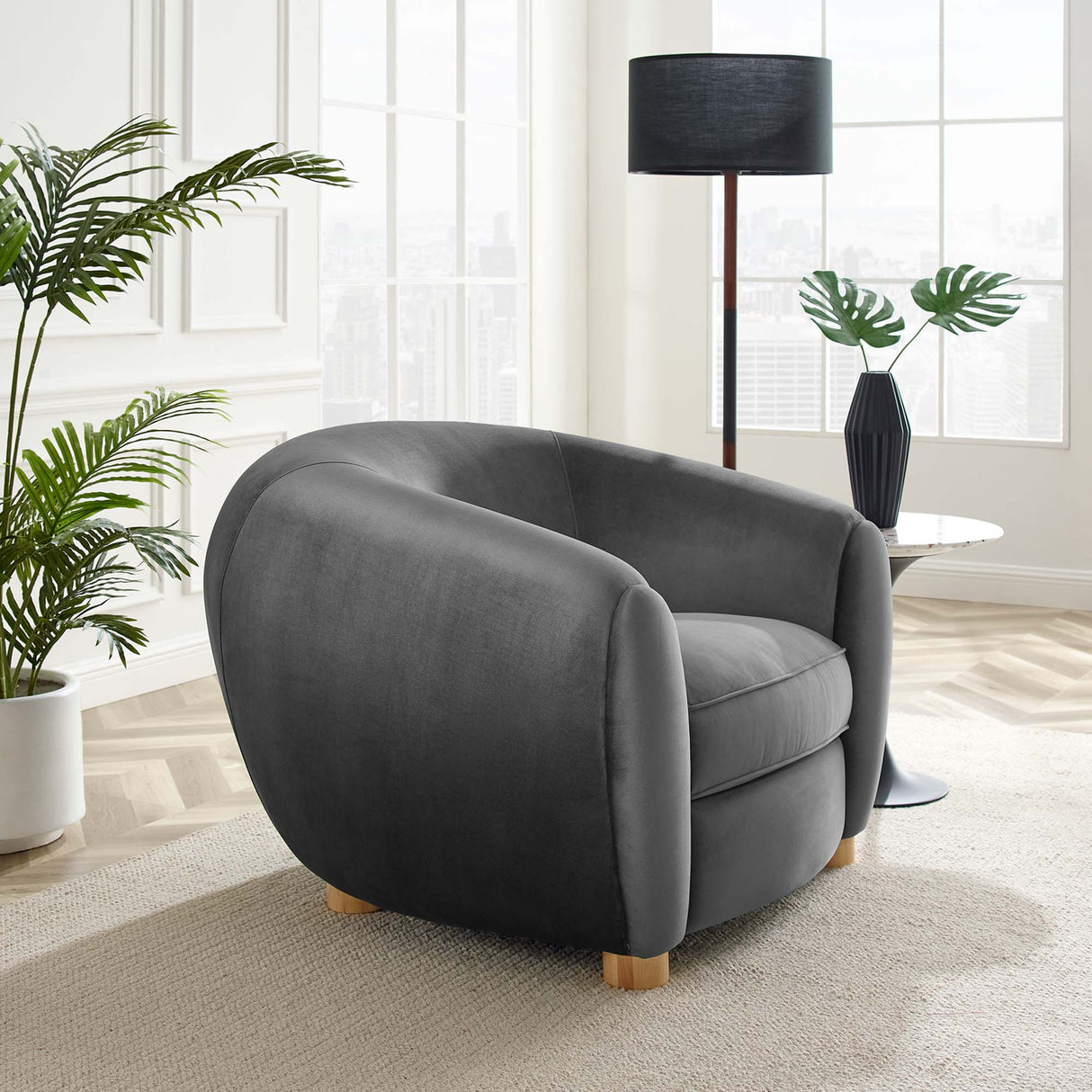 42 Inch Performance Velvet Armchair with Beech Wood Legs