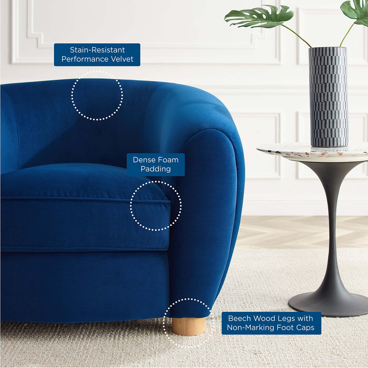 42 Inch Performance Velvet Armchair with Beech Wood Legs