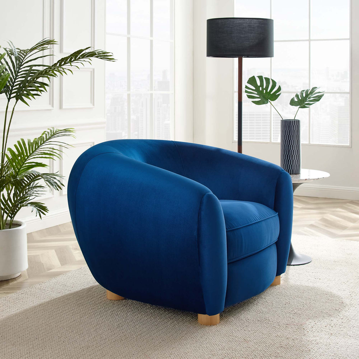 42 Inch Performance Velvet Armchair with Beech Wood Legs