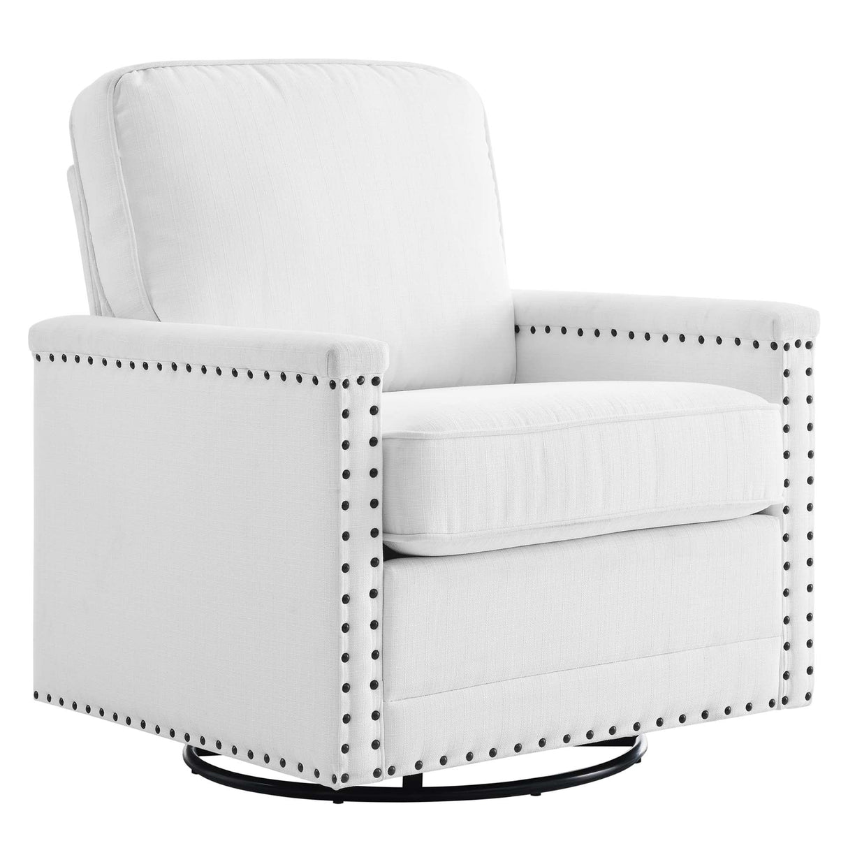 32 Inch Upholstered Fabric Swivel Chair with Nailhead Trim