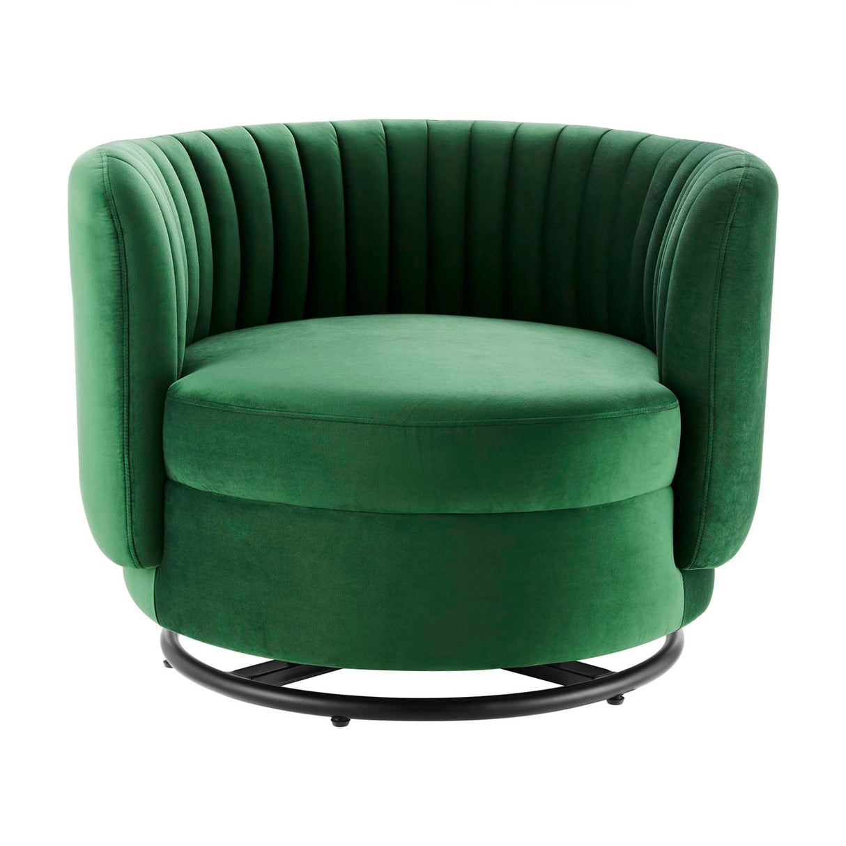 34 Inch Vertical Channel Tufted Performance Velvet Swivel Accent Chair with Black Metal Base