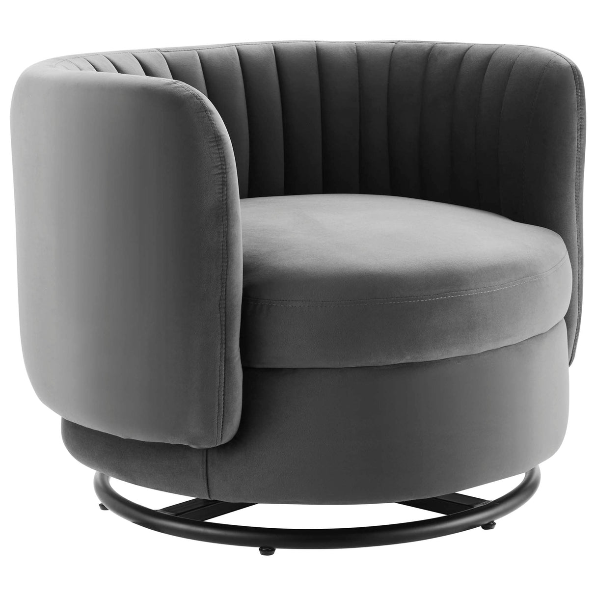 34 Inch Vertical Channel Tufted Performance Velvet Swivel Accent Chair with Black Metal Base