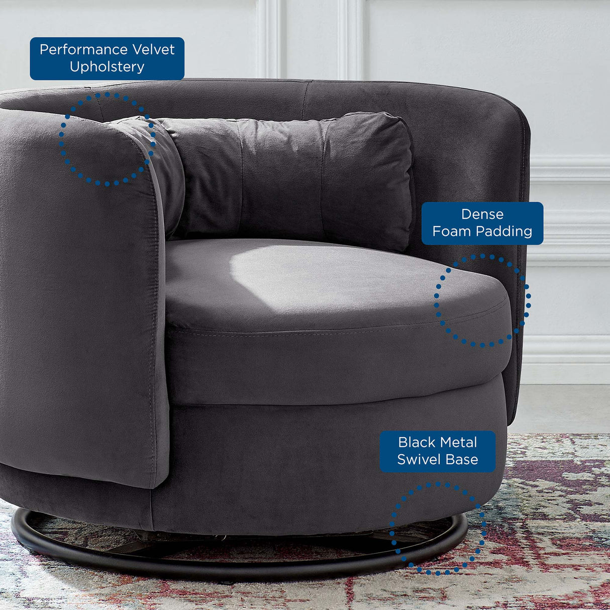 34 Inch Performance Velvet Swivel Chair