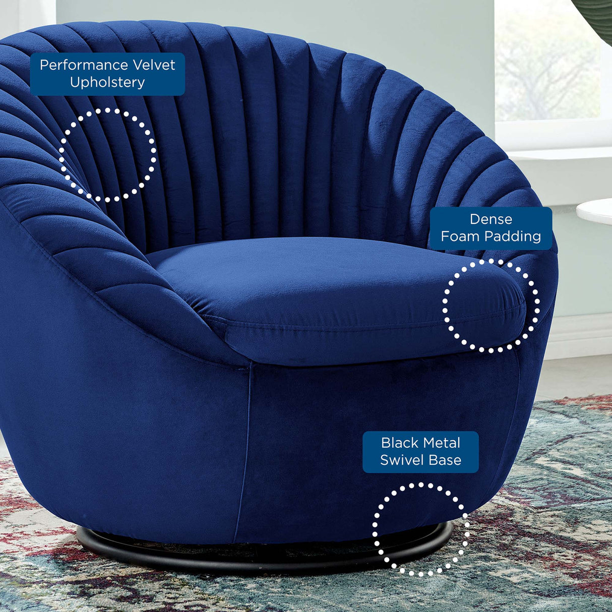 32 Inch Performance Velvet Swivel Chair