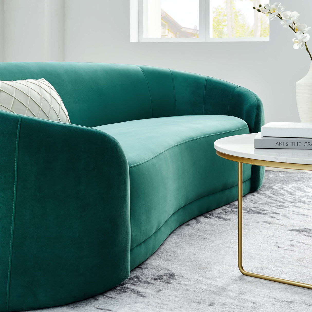 Low-Profile Performance Velvet Sofa in Teal