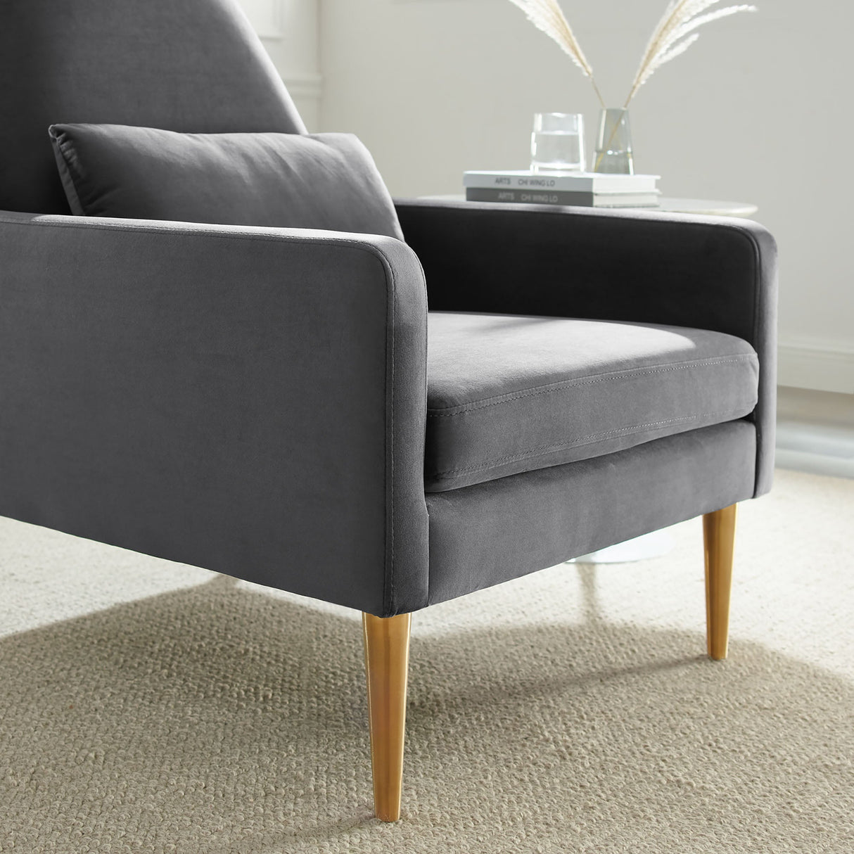 29 Inch Performance Velvet Armchair with Gold Stainless Steel Legs