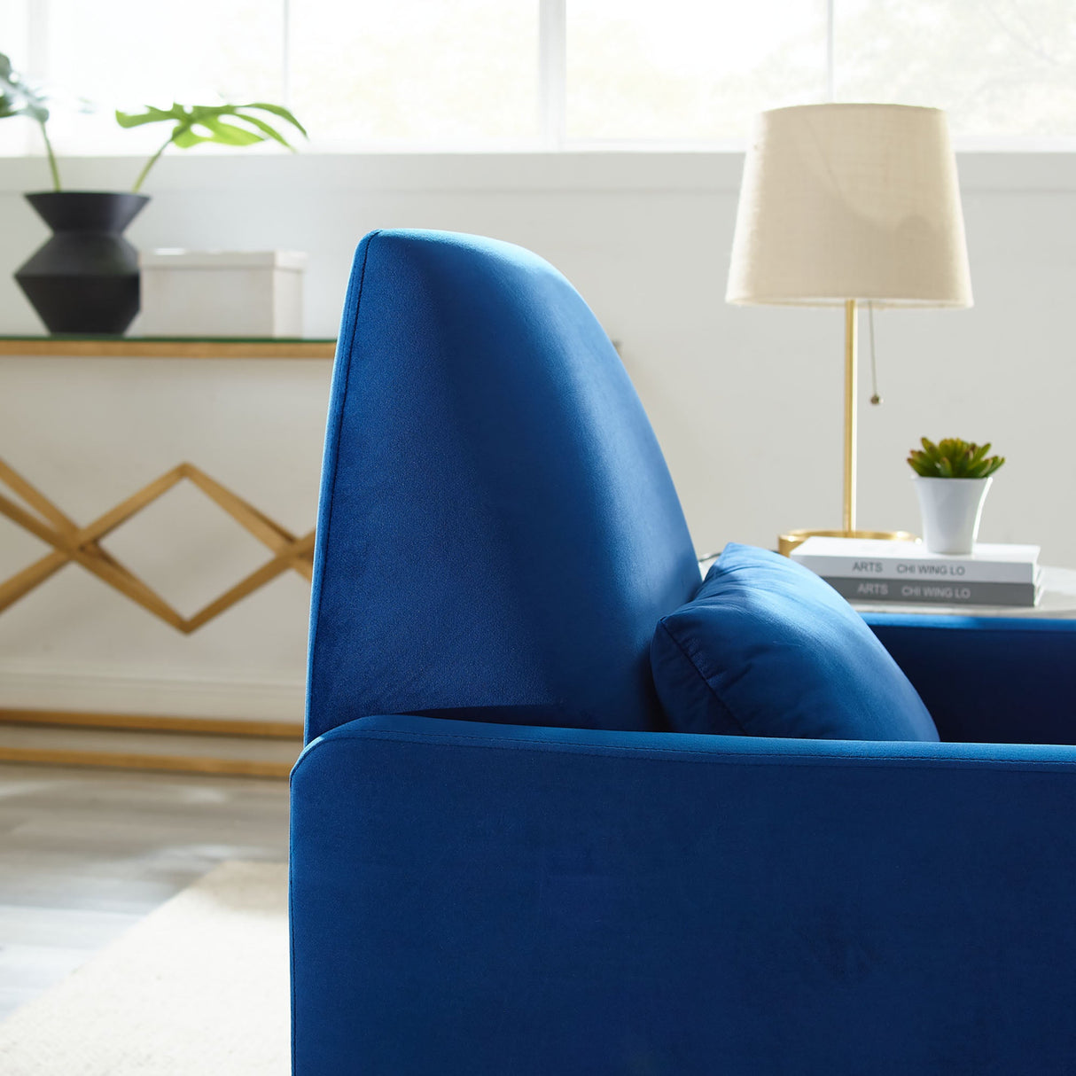 29 Inch Performance Velvet Armchair with Gold Stainless Steel Legs