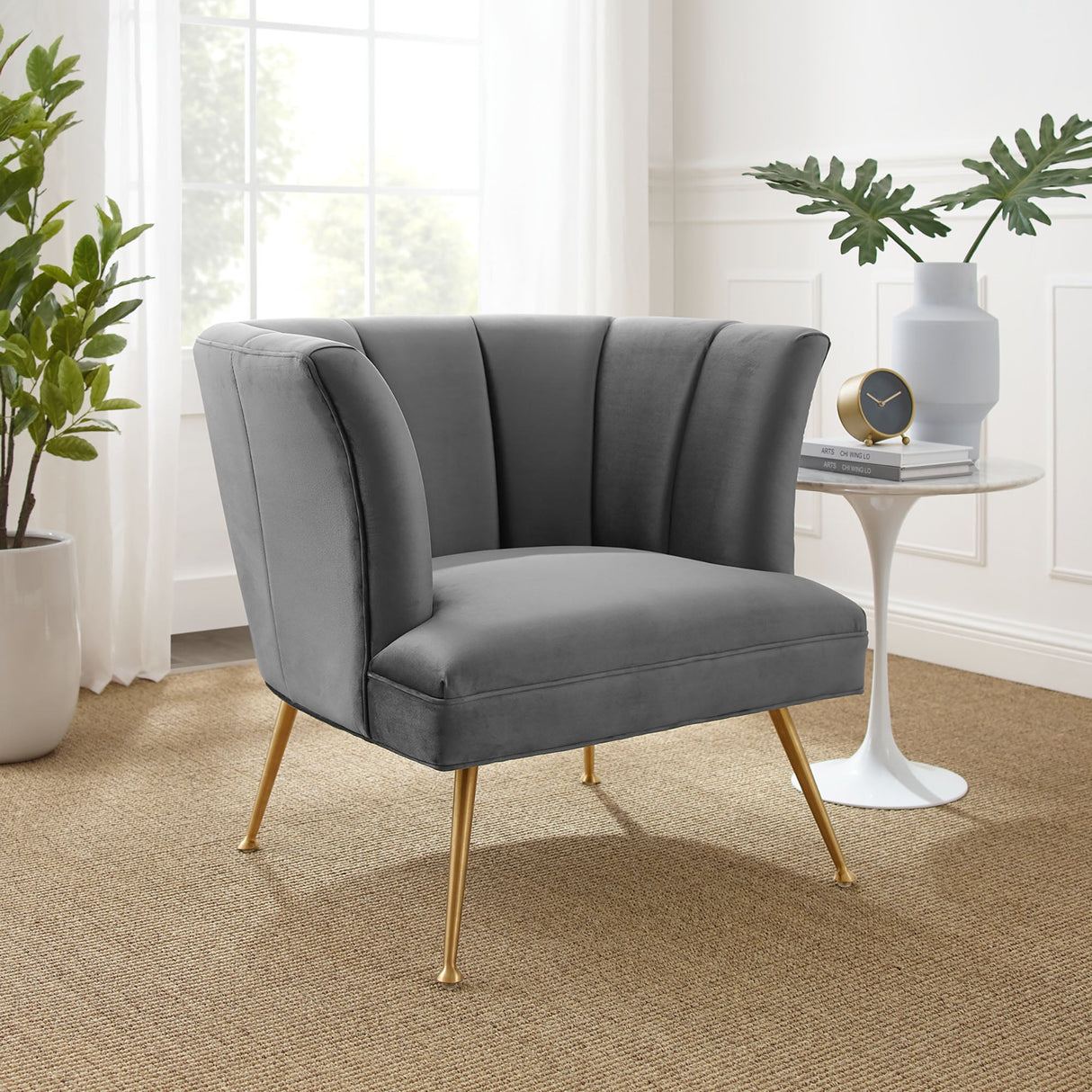 30 Inch Channel Tufted Performance Velvet Armchair with Gold Legs