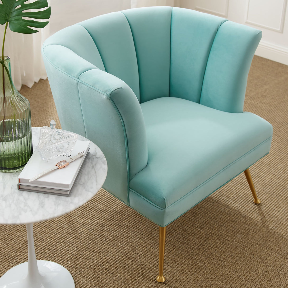 30 Inch Channel Tufted Performance Velvet Armchair with Gold Legs