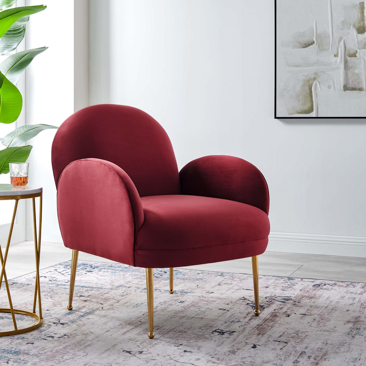 32 Inch Performance Velvet Armchair with Gold Stainless Steel Legs