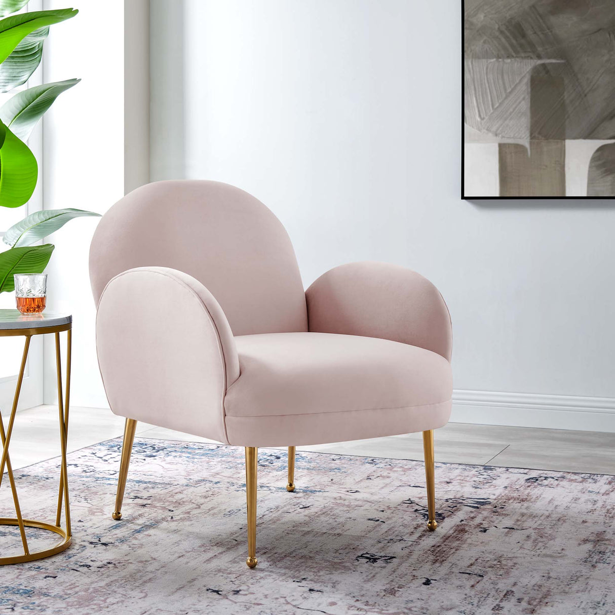 32 Inch Performance Velvet Armchair with Gold Stainless Steel Legs