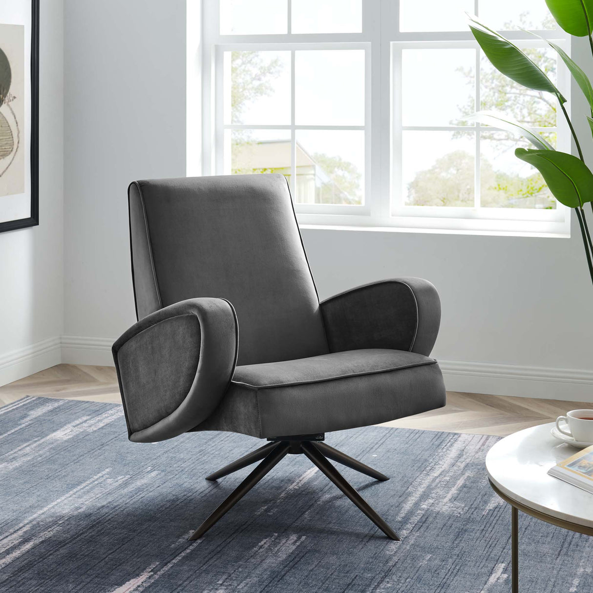 31 Inch Performance Velvet Swivel Chair with Stainless Steel Base