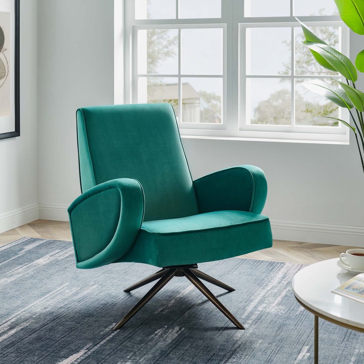 31 Inch Performance Velvet Swivel Chair with Stainless Steel Base