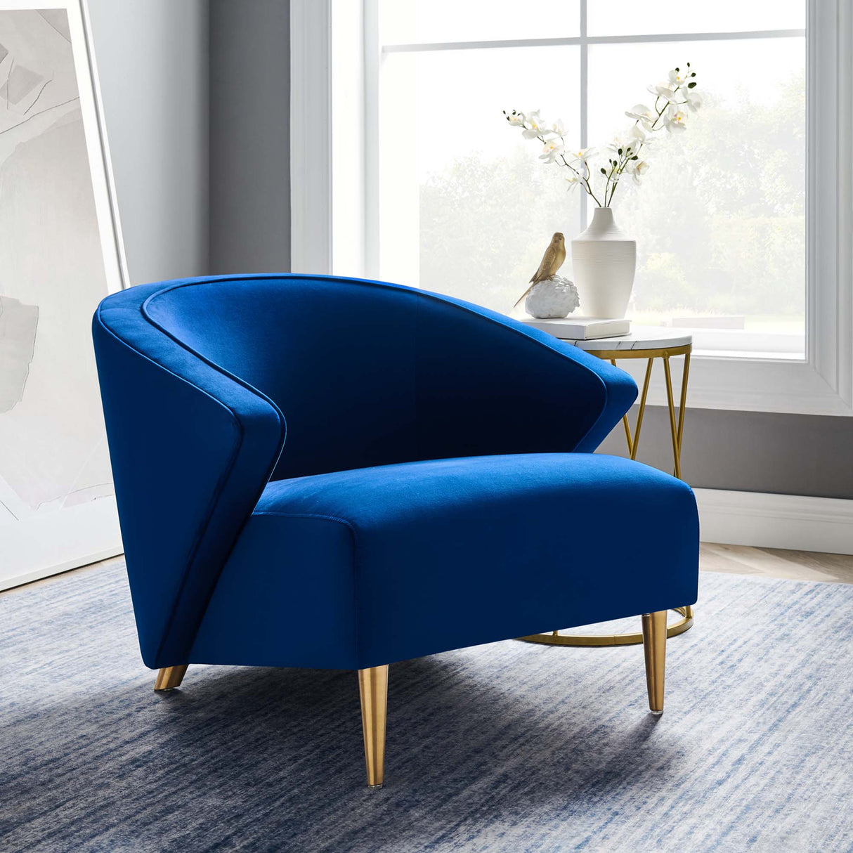 31 Inch Performance Velvet Armchair with Brushed Gold Legs