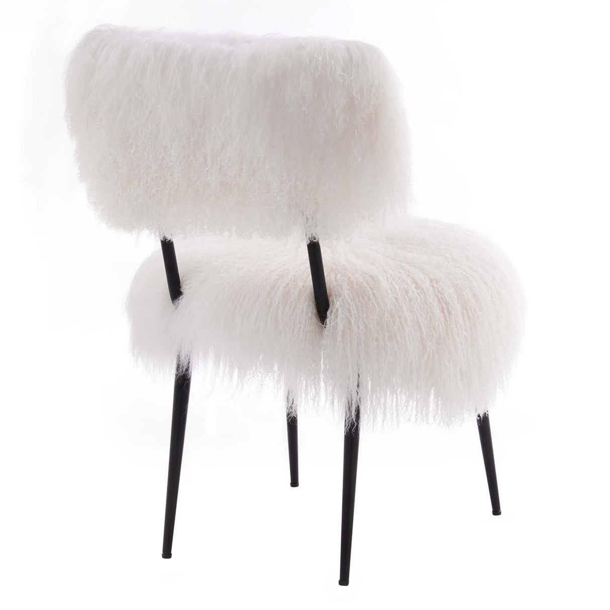 22 Inch Mid-Century Sheepskin Accent Chair in White