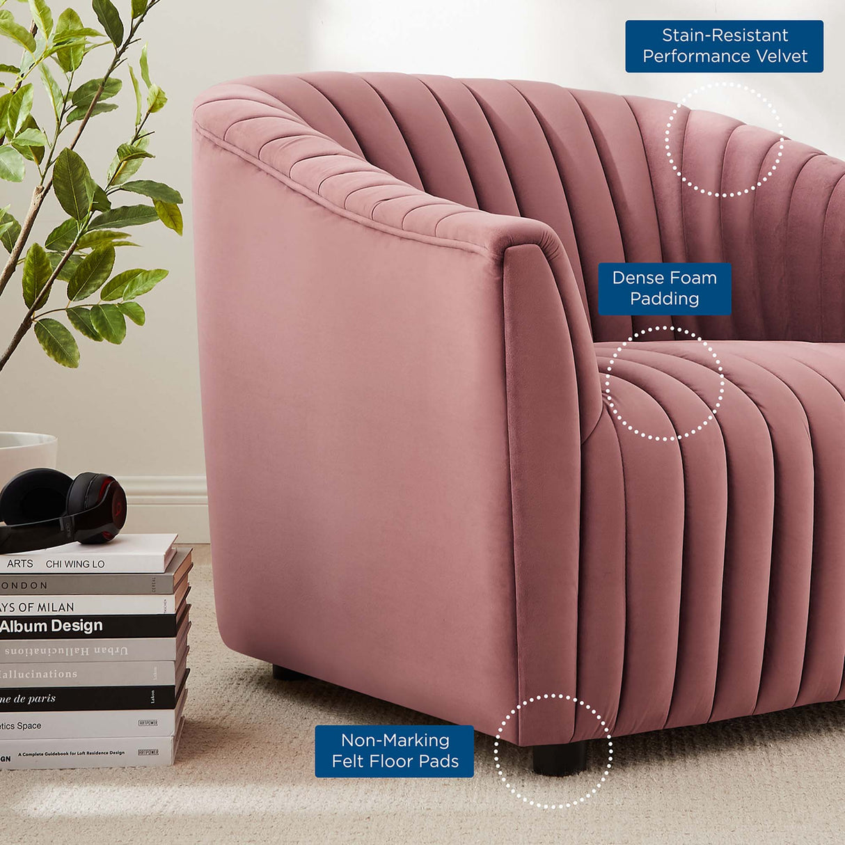 36 Inch Channel Tufted Performance Velvet Armchair