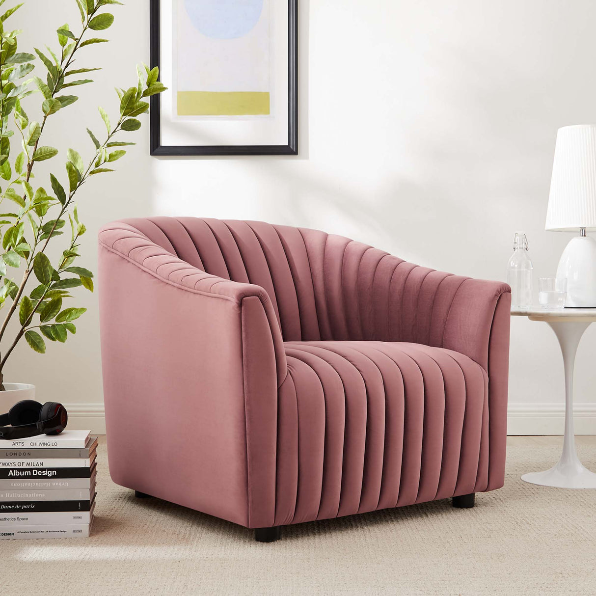 36 Inch Channel Tufted Performance Velvet Armchair