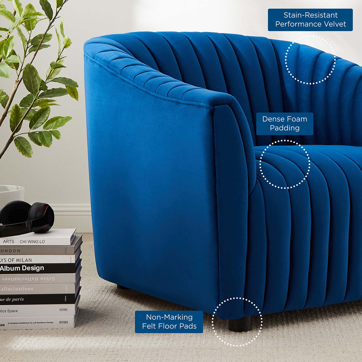 36 Inch Channel Tufted Performance Velvet Armchair
