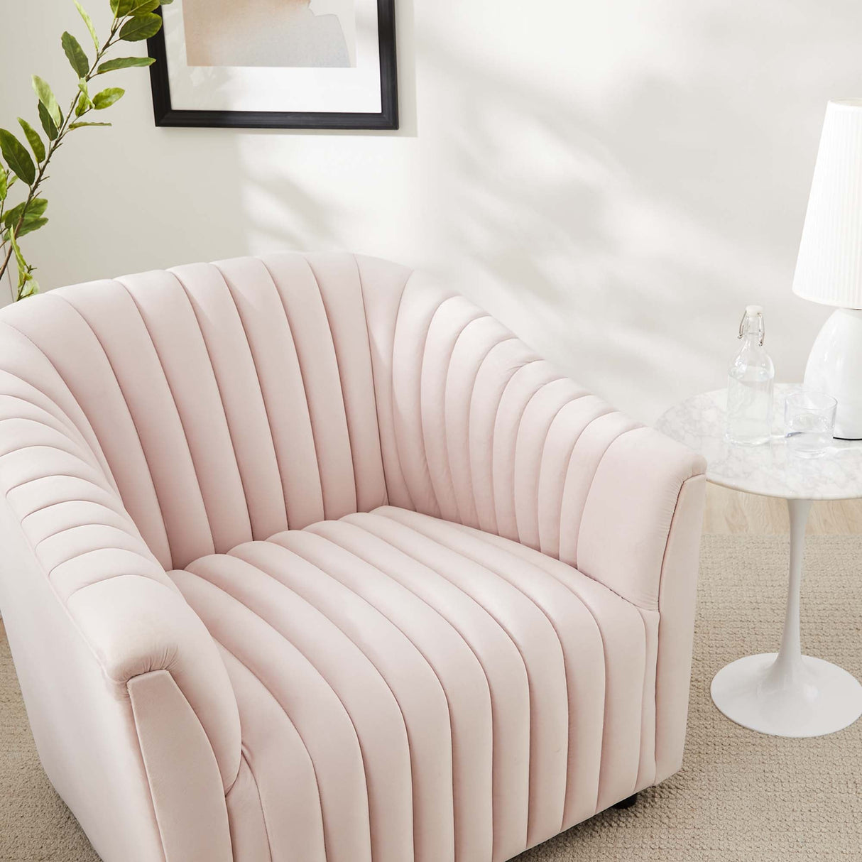 36 Inch Channel Tufted Performance Velvet Armchair