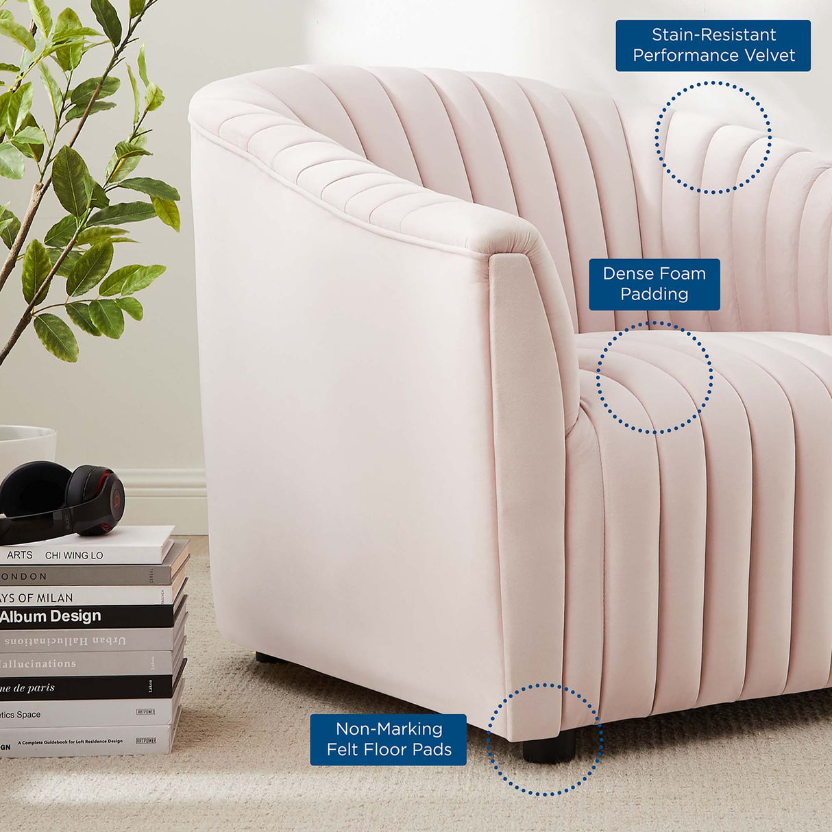 36 Inch Channel Tufted Performance Velvet Armchair