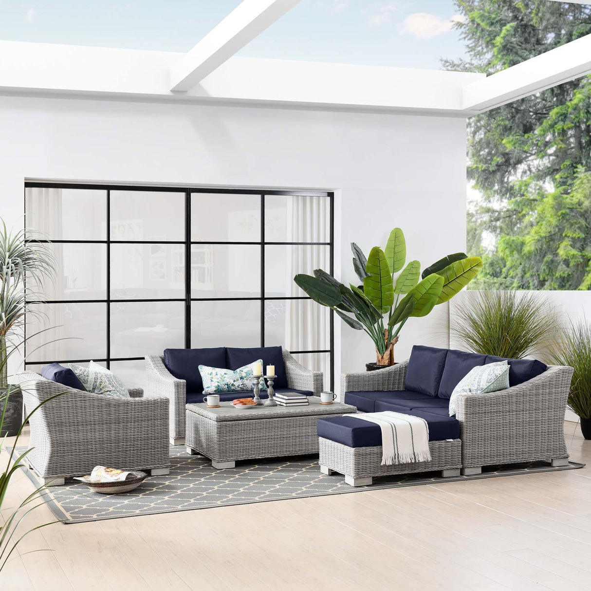 5-Piece Wicker Rattan Outdoor Patio Furniture Set with Sofa, Chairs and Table