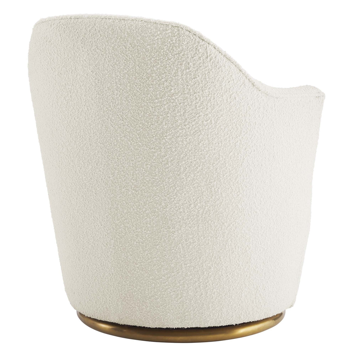 30 Inch Boucle Upholstered Swivel Chair in White with Gold Base