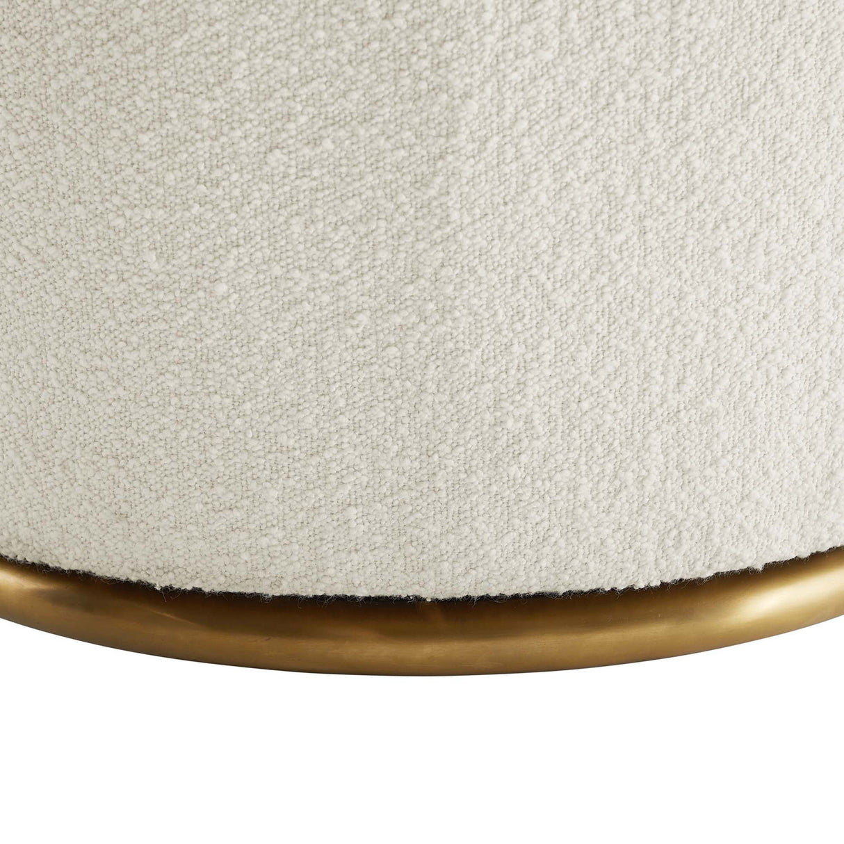 30 Inch Boucle Upholstered Swivel Chair in White with Gold Base