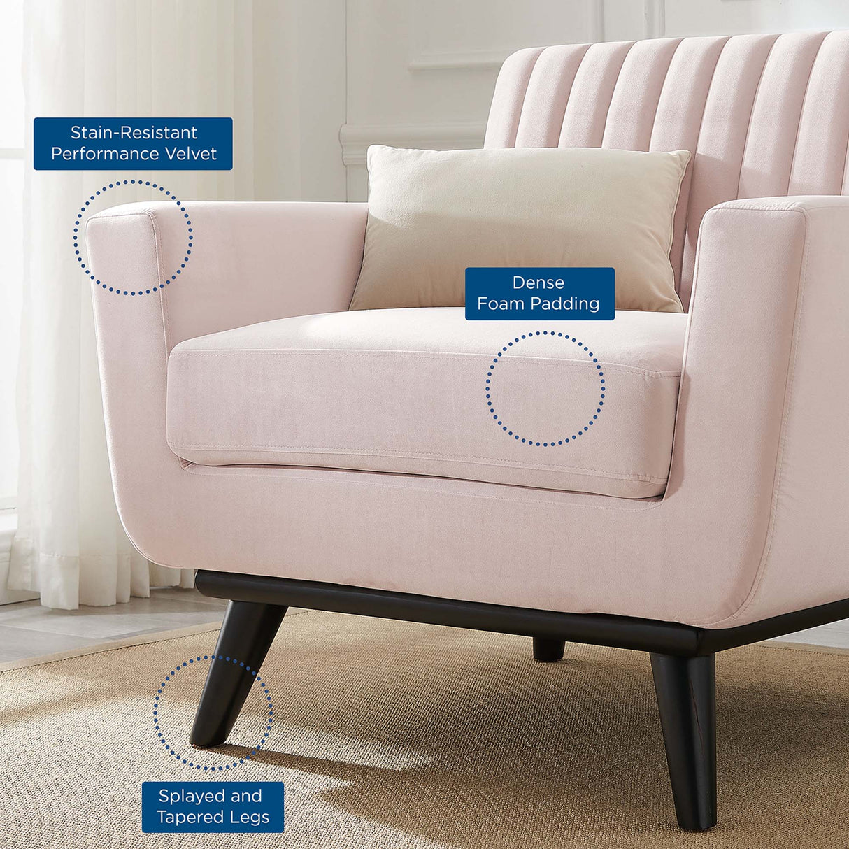 36 Inch Channel Tufted Performance Velvet Armchair