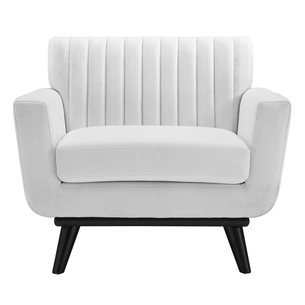36 Inch Channel Tufted Upholstered Fabric Armchair in White