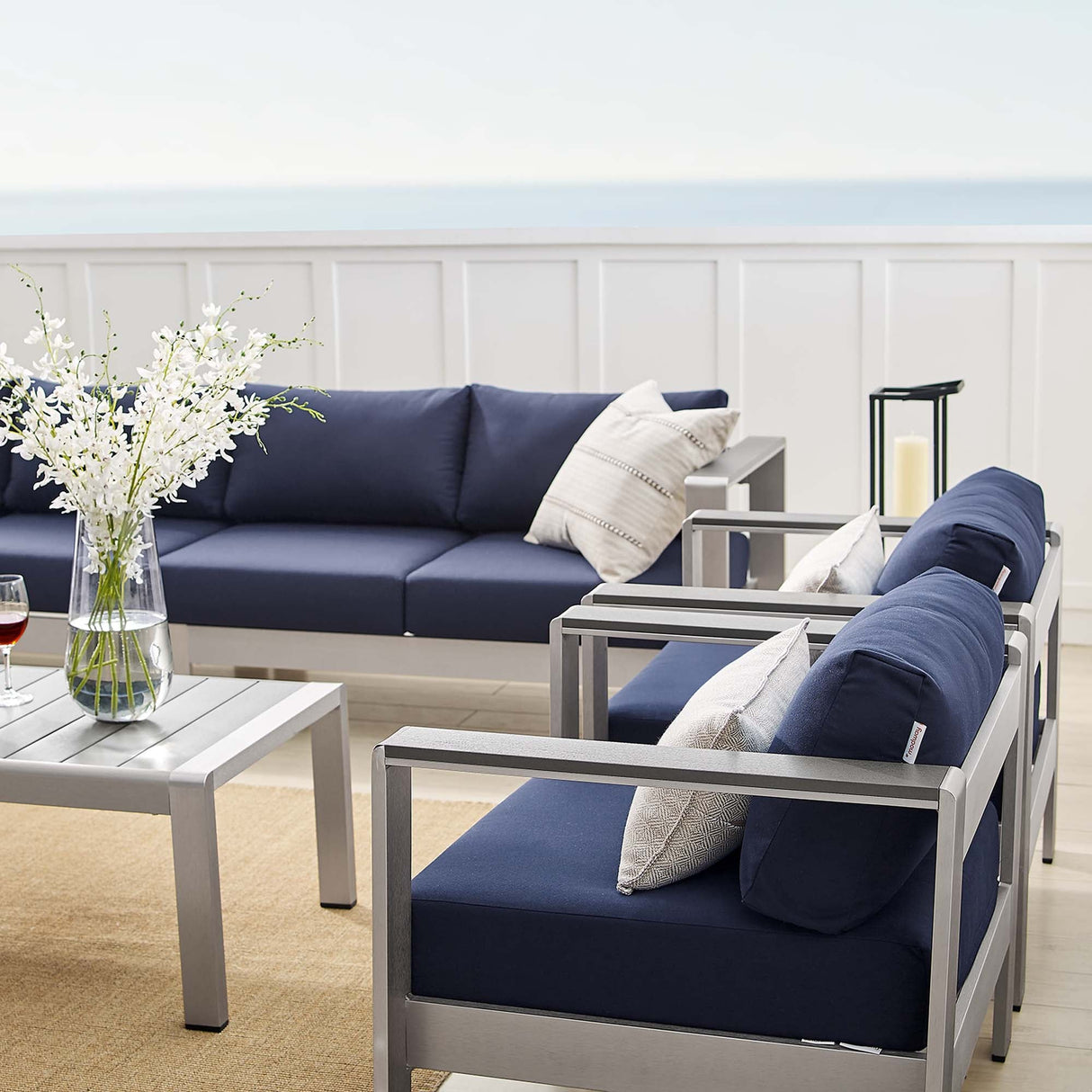 8-Piece Aluminum Outdoor Sectional Sofa Set with Removable Cushions and Modular Design