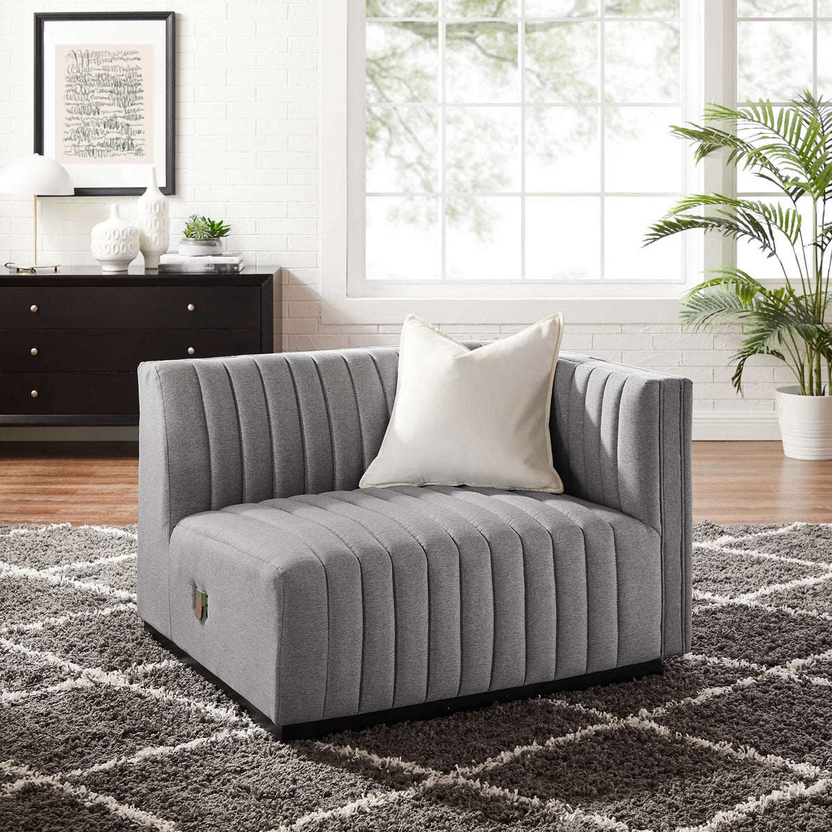 Channel Tufted Upholstered Fabric Right-Arm Sectional Chair 37 Inch